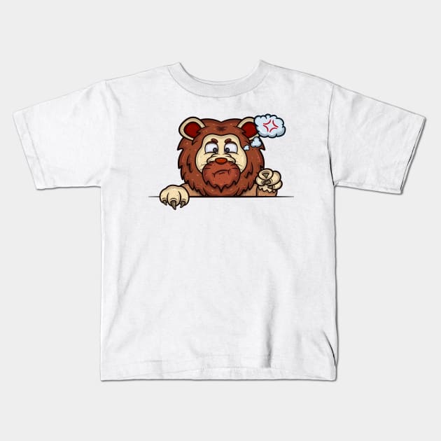 Lion Cartoon With Angry Face Expression Kids T-Shirt by tedykurniawan12